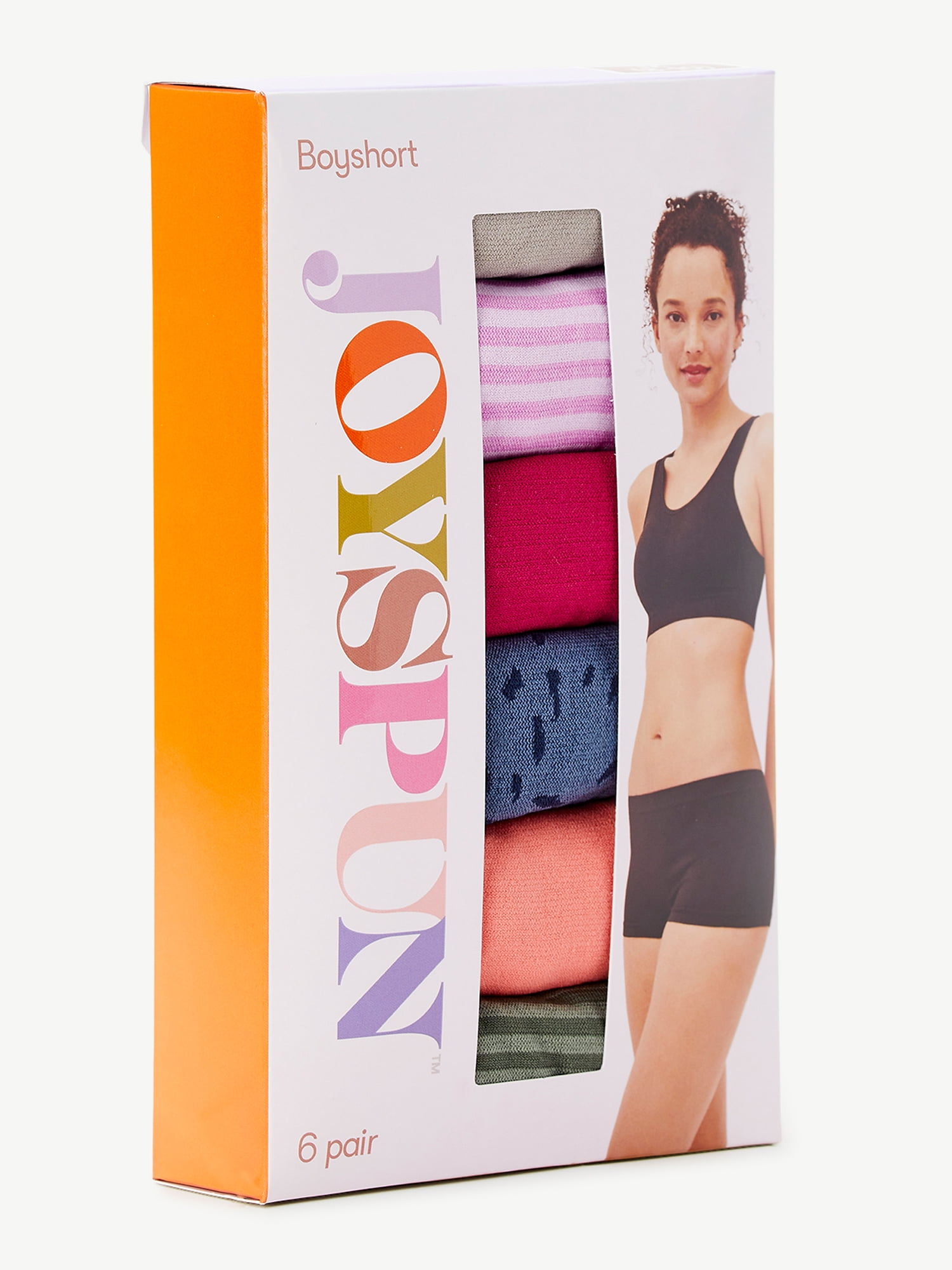 Joyspun Women's Seamless Boyshort Panties, 6-Pack, Sizes XS to 3XL 