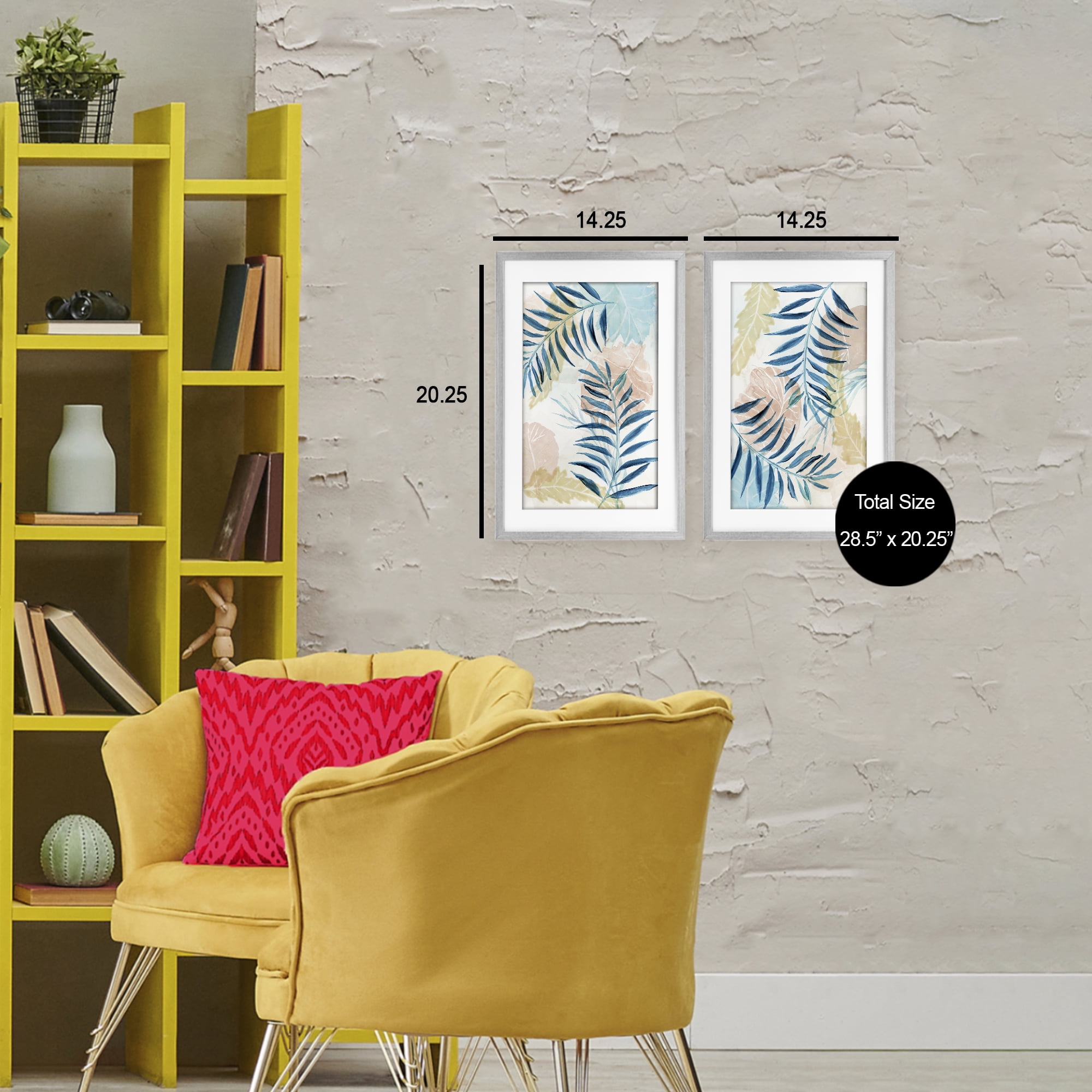 Stupell Industries Pastel & Blue Palm Fronds 2 Piece Gray Framed Print Under Glass Set, design by Nan