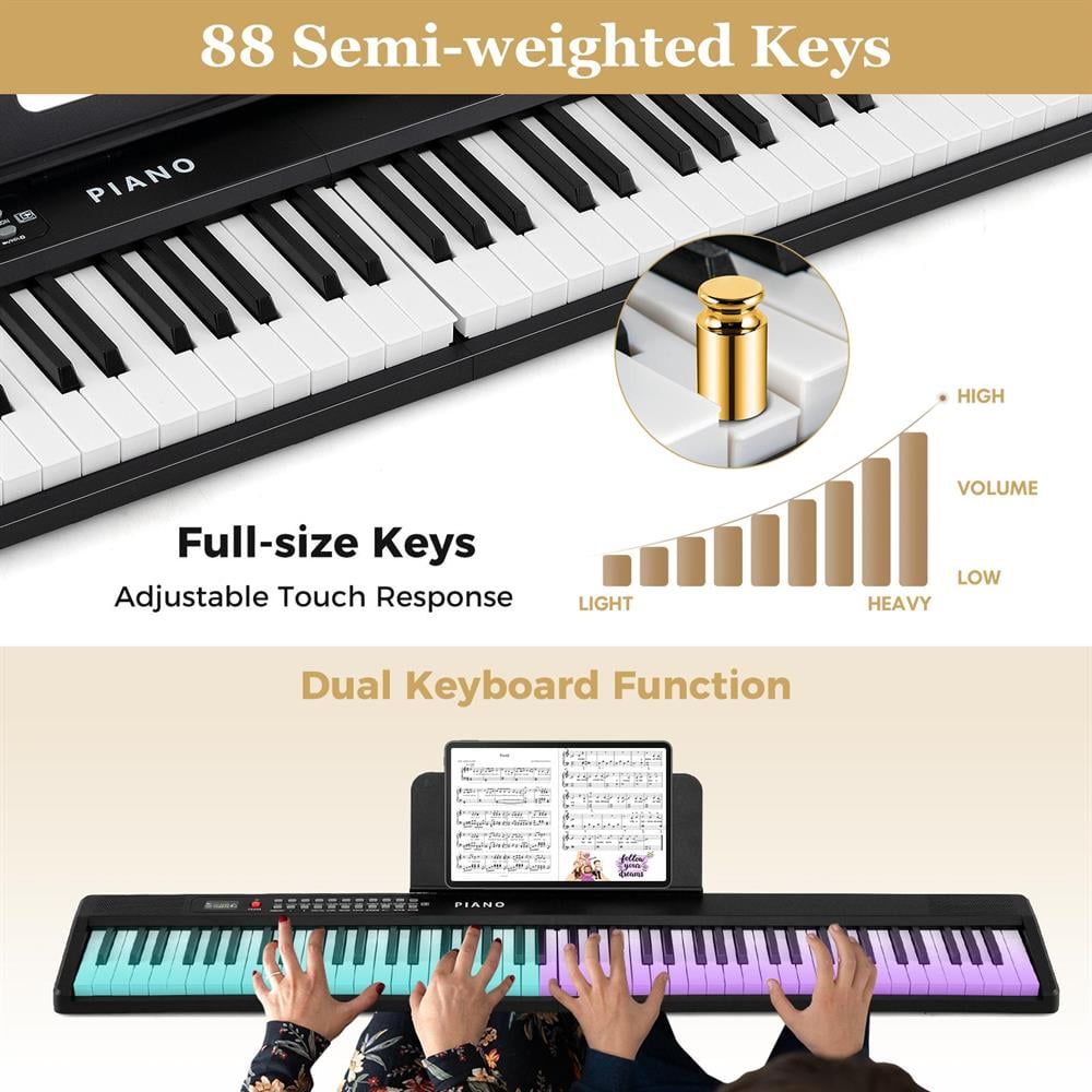 Topcobe 88 Key Foldable Piano Keyboard Portable Semi Weighted Electric Piano, Keyboard Piano, Music Keyboard-Black
