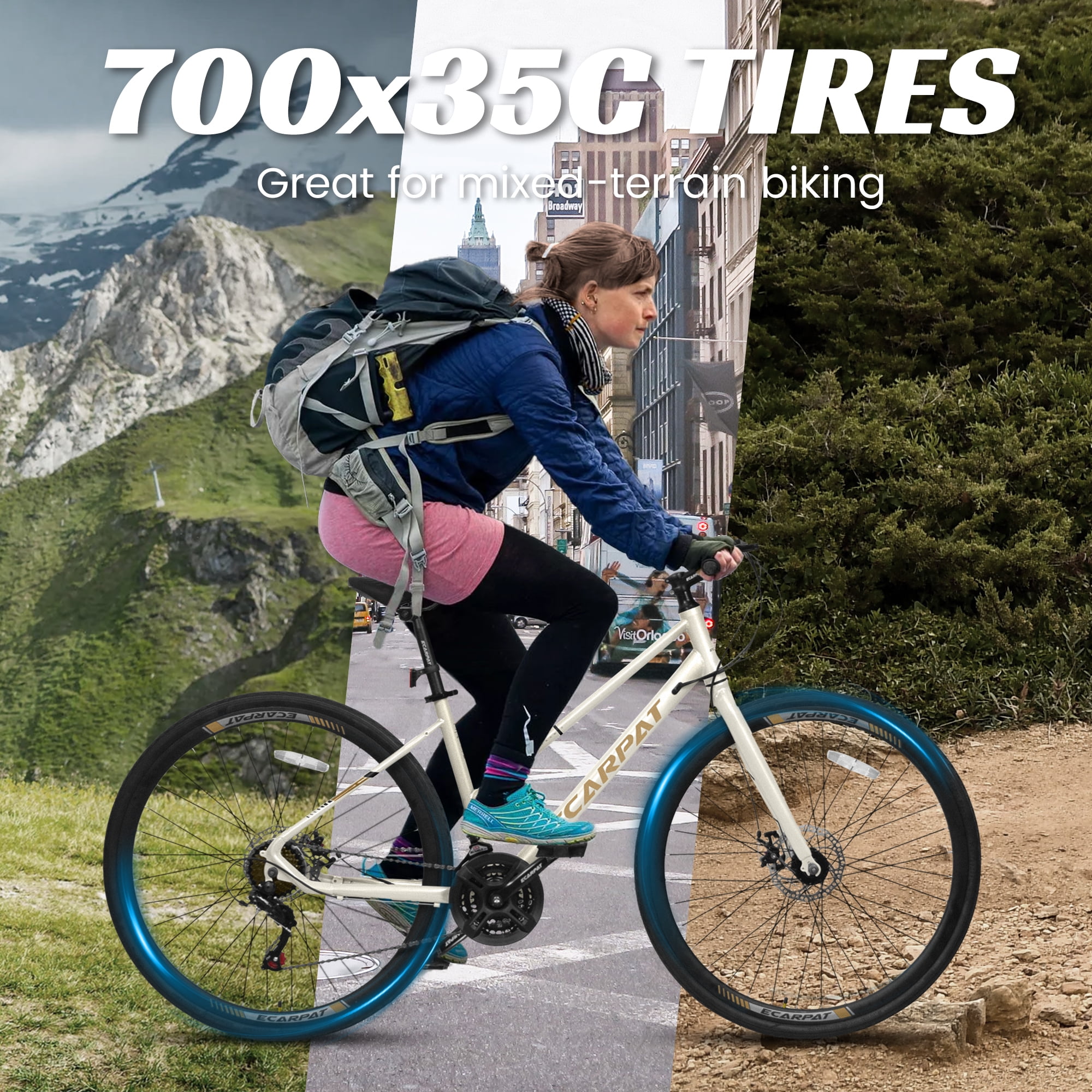 Ambifirner 21 Speeds Road Bike Hybrid Bike for Men and Women, 700C Wheels Racing Bicycle, Commuter Bicycle,City Bicycles，Double Disc Brakes,Commuting Cycle，Multiple Colors