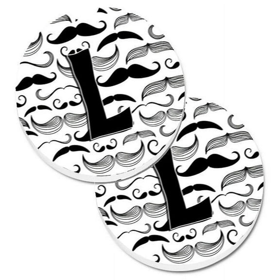 Letter L Moustache Initial Set of 2 Cup Holder Car Coaster