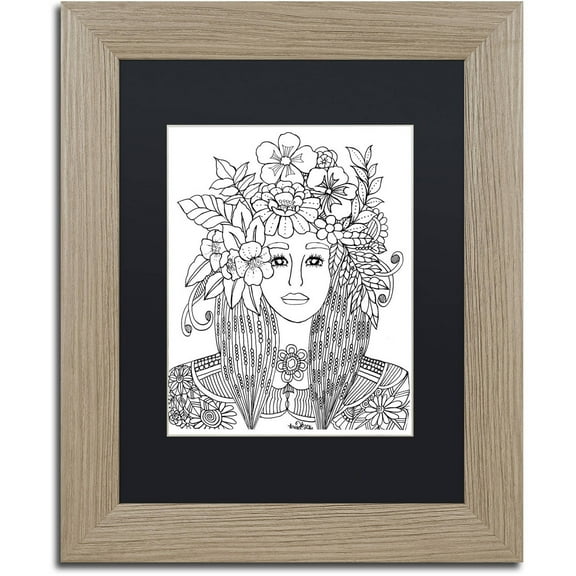 Trademark Fine Art "Flower Girls 25" Canvas Art by KCDoodleArt Black Matte, Birch Frame
