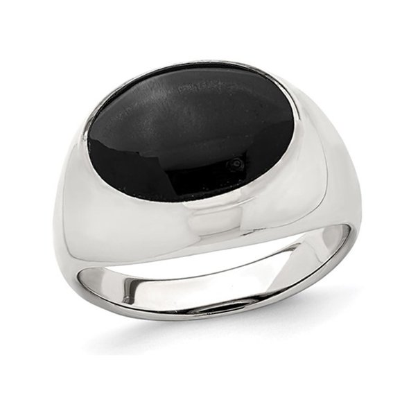 2.25 Carat (ctw) Lab-Created Oval Black Onyx Inlay Ring in Sterling Silver