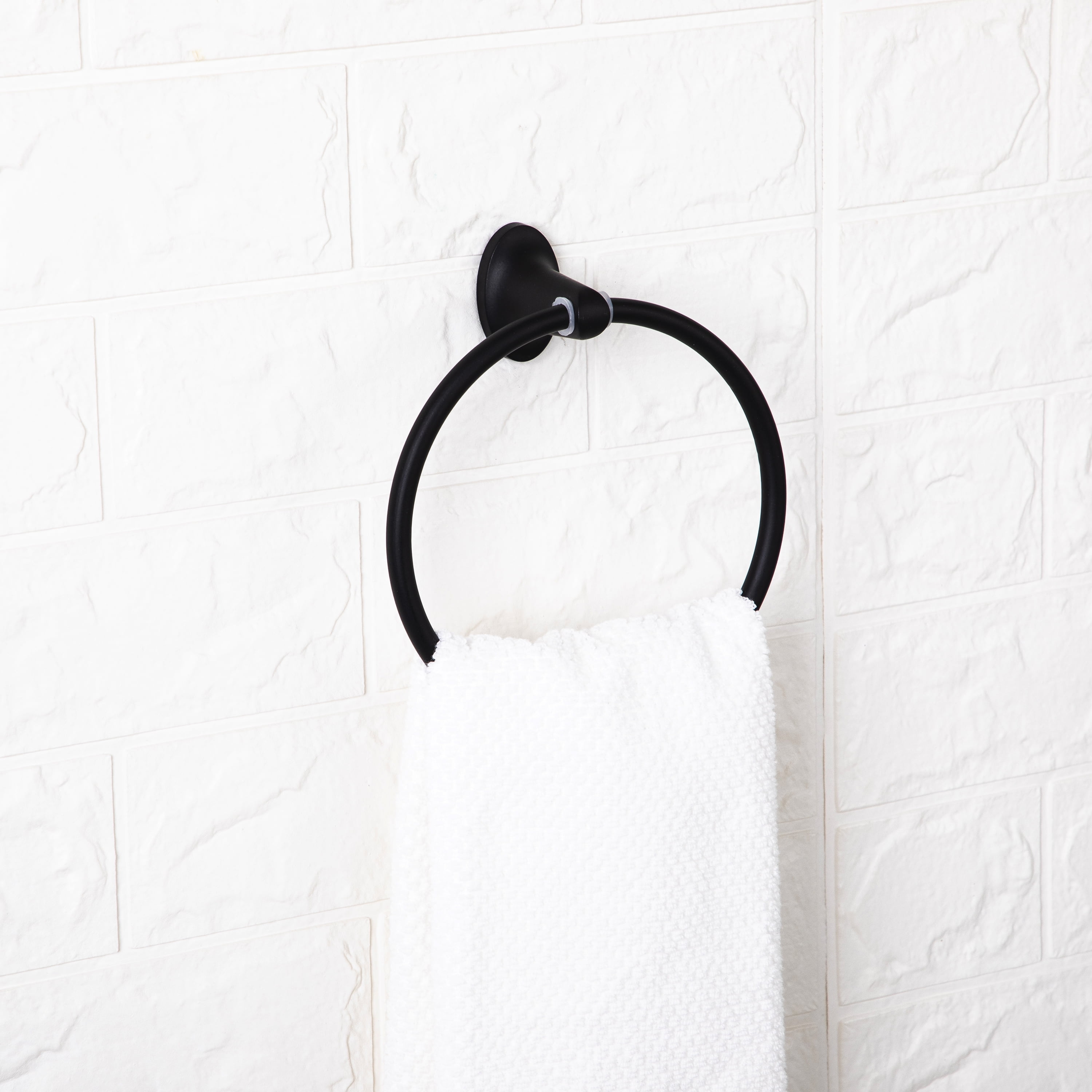 Small Wide Round End Black Towel Ring Modern Hand Towel Hook Wall