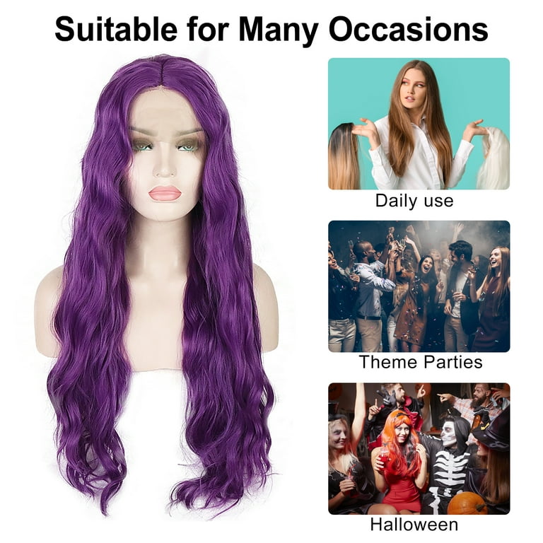 Unique Bargains Lace Front Wigs Long Fluffy Curly Wavy for women Lady Daily Use Purple 24 Walmart