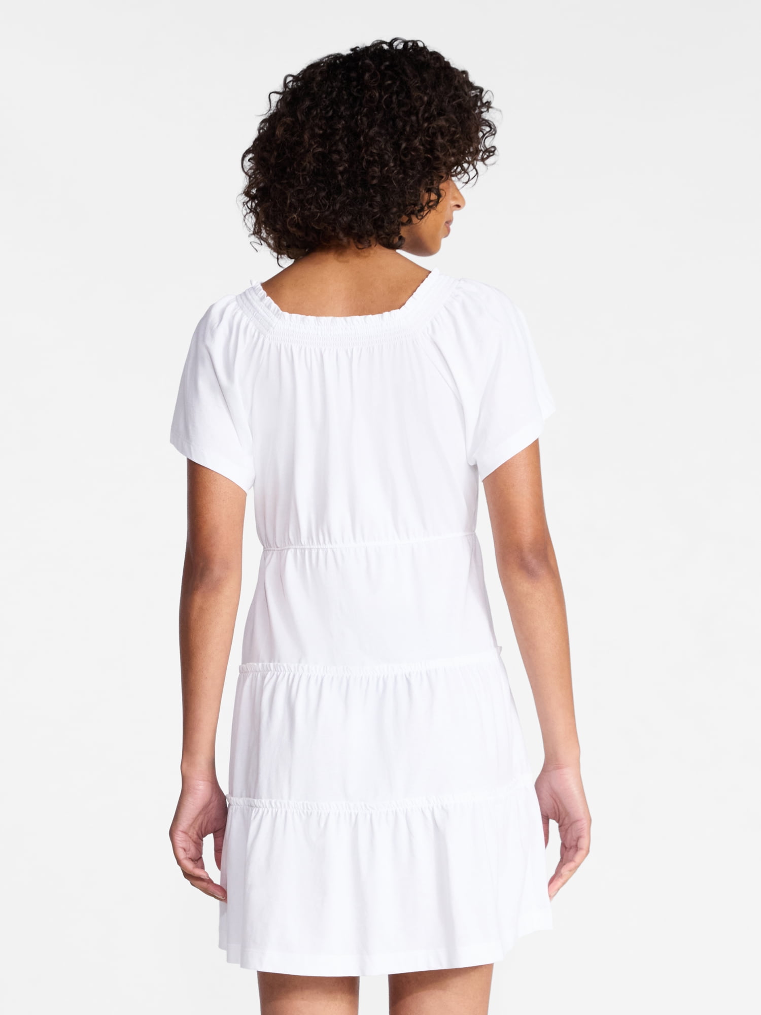 Time and Tru Women's Tiered Cotton Mini Dress with Flutter Sleeves, Sizes XS-XXXL