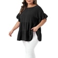 thumbnail image 4 of Agnes Orinda Women's Plus Size Easter Tops Swiss Dots Back Tie Crew Neck Ruffle Short Sleeve Tiered Hem Summer Casual Blouses 4X Black, 4 of 6