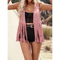 thumbnail image 6 of Rdhnmea Women Sleeveless Faux Suede Fringe Vest Rivets Leather Western Boho Tassel Jacket Open Front Hippie Cardigan Trendy Streetwear, 6 of 8
