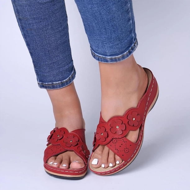 Sandalias florales informales a la moda para mujer, zapatos de cuña, pantuflas para exteriores Wmkox8yii ytu7952