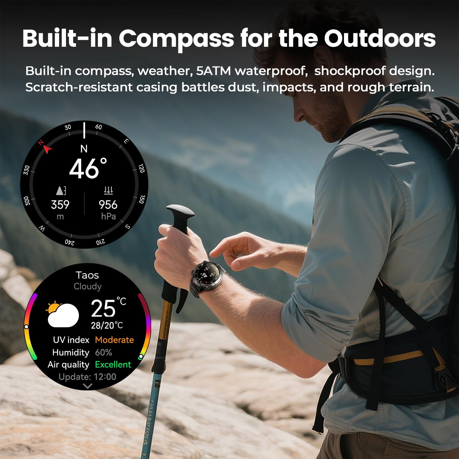 WalkerFit Smart Watch for Men, 1.43" Round AMOLED, 5ATM Waterproof, Long Battery, for iPhone Android, Stianless Steel Strap