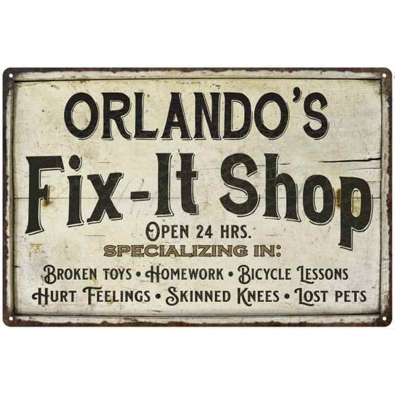 ORLANDO'S Fix-It Shop Sign Grandpa Dad Wall Decor Gift 8x12 Metal 208120006335