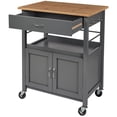 thumbnail image 6 of eHemco Kitchen Island Cart on Wheels with Drawer, Storage Cabinet, Shelf and Natural Bamboo Top Butcher Block, 35.5 Inches Height, Gray Base, 6 of 9