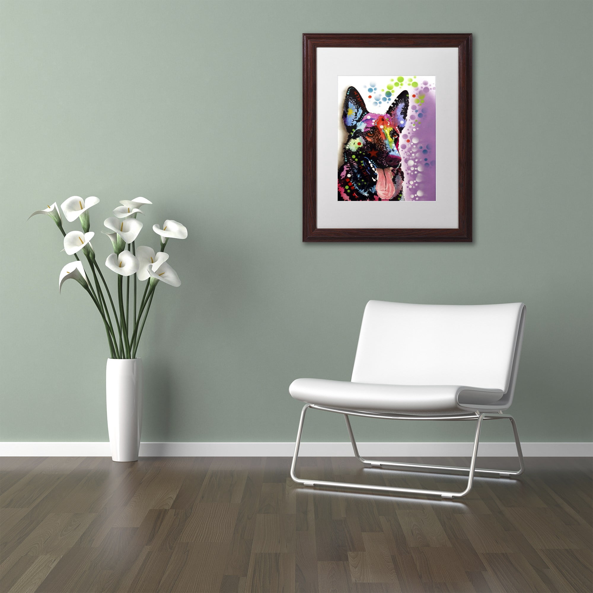 Trademark Fine Art "German Shepherd II" Canvas Art by Dean Russo, White Matte, Wood Frame