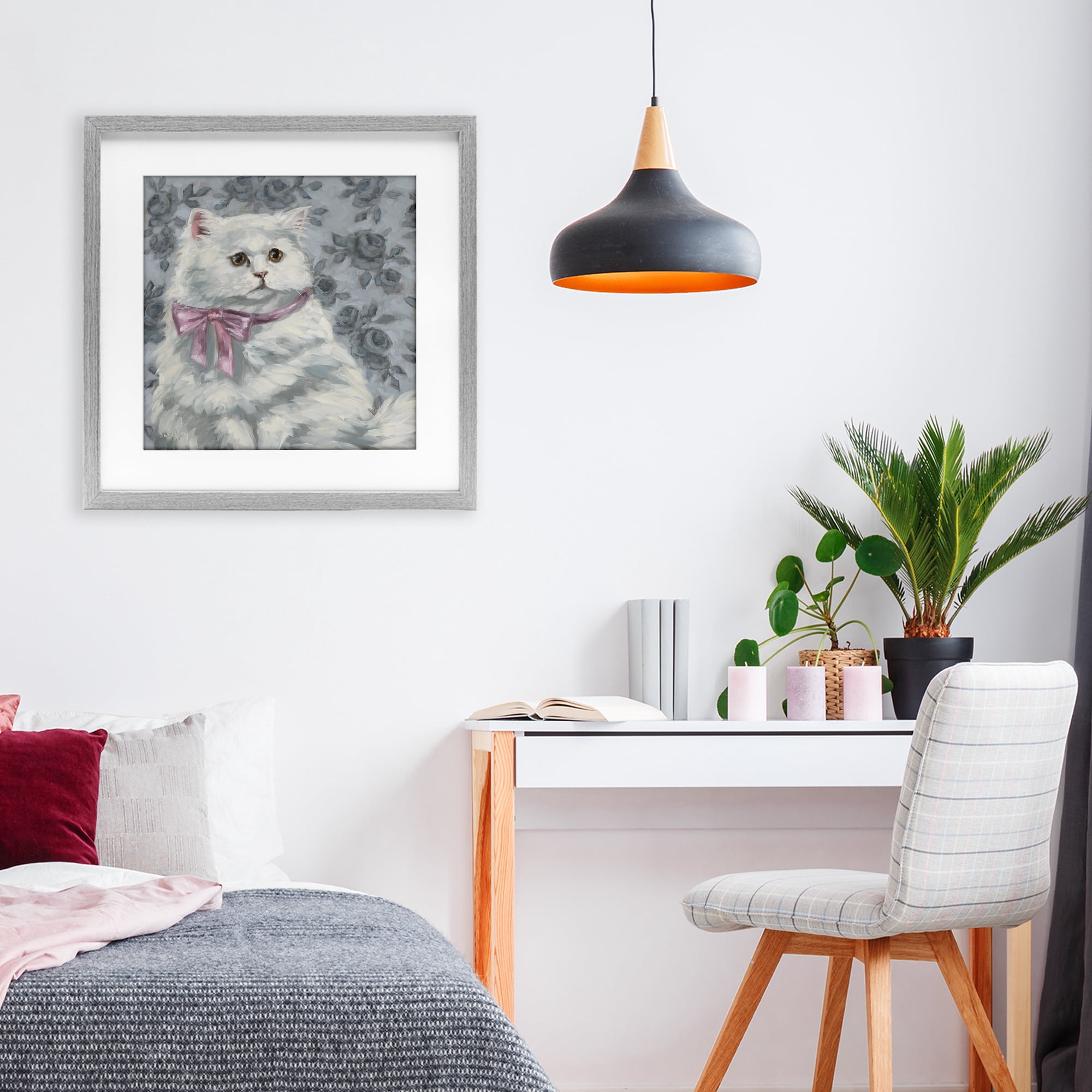 Stupell Industries Coquette Kitty Portrait Gray Framed Print Under Glass, design by Sara G. Designs