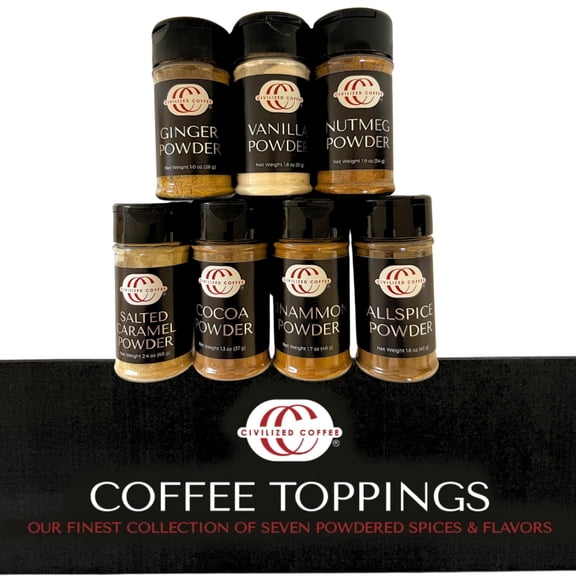 Civilized Coffee Coffee Toppings Gift Box, Assortment of 7 Powdered Flavors, 3.5oz Jars