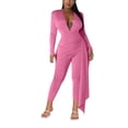 thumbnail image 2 of Ahabrexf Women Pants Suits, Solid Color V-Neck High Elasticity Jumpsuit Set for Casual Wear, 2 of 7