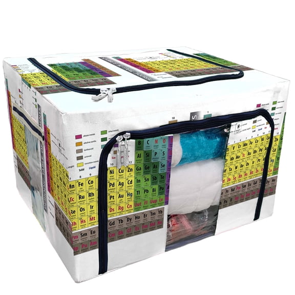 PKQWTM Periodic Table Elements Storage Bag Clear Window Storage Bins Boxes Large Capacity Foldable Stackable Organizer With Steel Metal Frame For Bedding,Clothes,Closets, Bedrooms