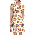 thumbnail image 1 of Balery Thanksgiving Turkeys 1 Vestidos sueltos de manga corta para mujer, vestidos de verano 2025, vestidos casuales de corte A con vuelo., 1 of 6