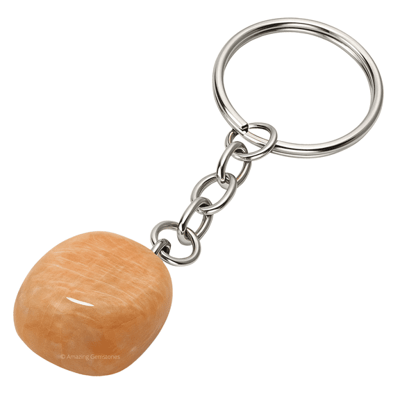 Cream Moonstone Crystal Car Key Holder, Tumbled Crystal Keychain