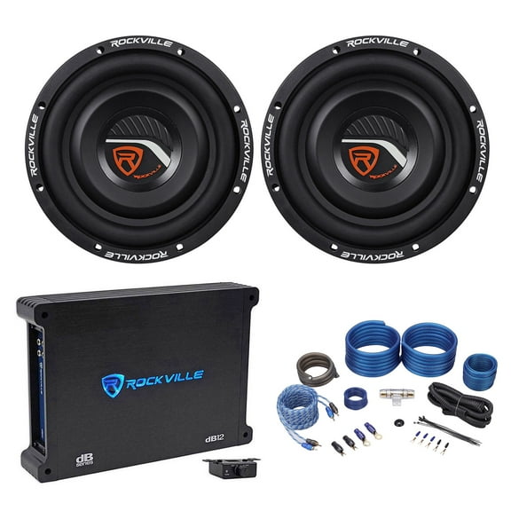 2) Rockville W8T4-S4 8" Shallow 1000w Slim Car Subwoofers Subs Amplifier Amp Kit