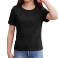 thumbnail image 4 of TIREOW Ribbed Knit T Shirt for Girls Short Sleeve Crewneck Summer Basic Tees Kids Casual Pullover Trendy Outfits ﻿ (Black, 7-8 Years), 4 of 6