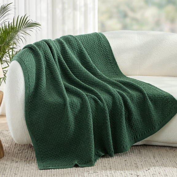 Whale Flotilla Knit Chenille Throw Blanket for Couch, Sofa, Bed, Soft Fuzzy Warm and Chunky, 50"x60", Deep Green