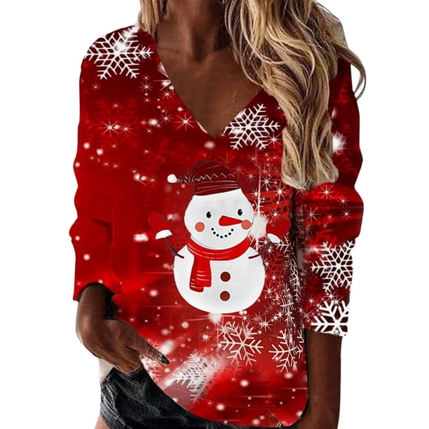 Sudadera holgada de Navidad Gibobby con cuello en V y estampado de copa de Papá Noel Blanco XL