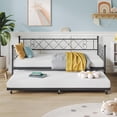 thumbnail image 6 of Purple Twin Metal Daybed with Pop Up Trundle, Heart Shaped Headboard Sturdy Steel Slat Sofa Bed, Multifunctional Rest Furniture for Living Room Bedroom Guest Room, 6 of 9
