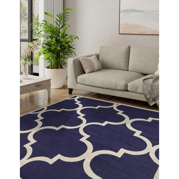 Unique Loom Trellis Collection Area Rug - Austin (8' Square Navy Blue/Beige)