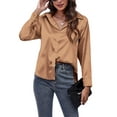thumbnail image 3 of Innerwin Hauts Col à Revers Chemises Femmes Travail Boutonné Blouse à Simple Boutonnage Marron 2TG, 3 of 7