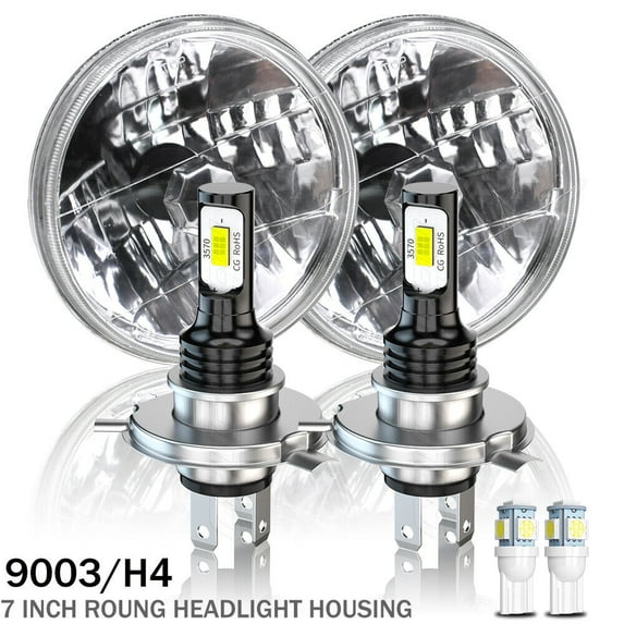 2X DOT 7" Inch Round LED Headlights Hi/Lo White H4 Lamps For Chevy C10 C20 Nova Monza