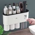 thumbnail image 2 of Soporte para cepillo de dientes Dispensador de pasta de dientes automático montado en la pared Juego de exprimidor Tazas Organizador de cosméticos Cajón, Negro Inevent LF0143-02B, 2 of 7