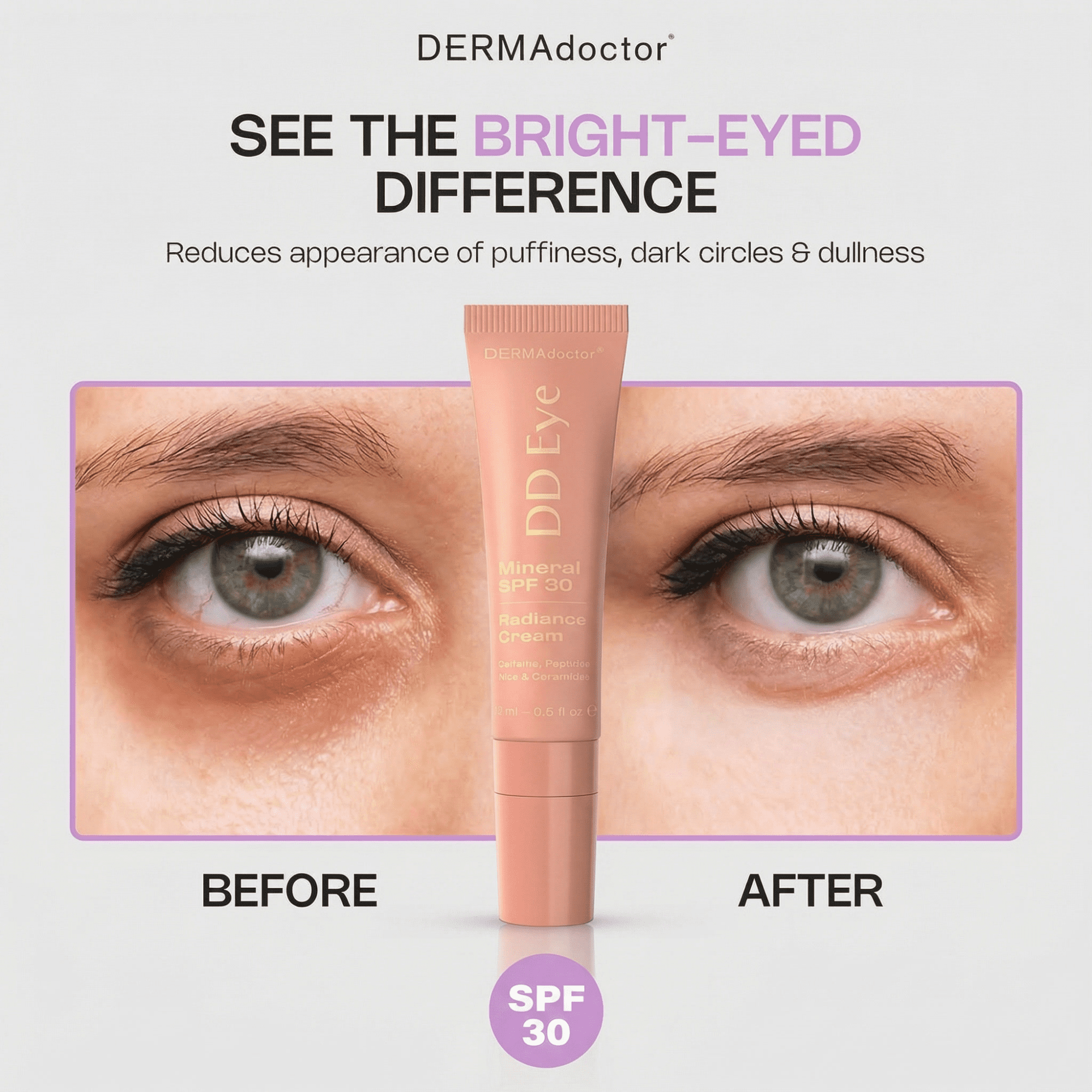 DERMAdoctor DD Eye Radiance Cream SPF 30 | Brightening, Anti-Aging, Broad-Spectrum Protection, 0.5 oz