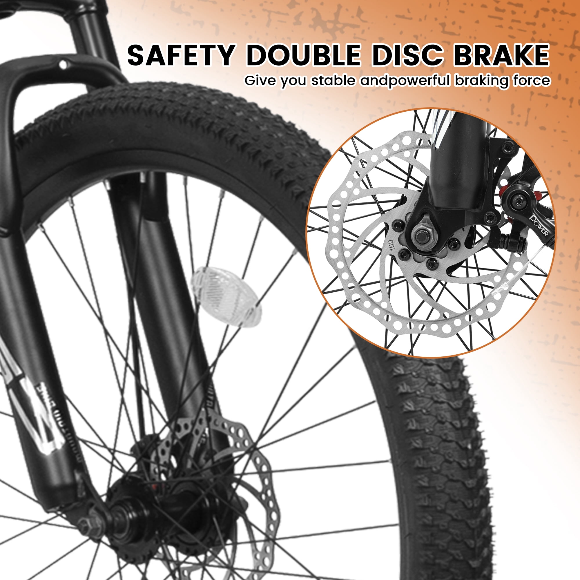 24 Inch Mountain Bike Full Suspension, 21 Speed Mountain Bicycle with Double Disc Brakes, Carbon Steel Frame Commuter City Bike for Adult Men Women, Black-Orange