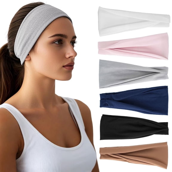ZHUYING Headbands for Women - 6 Pack Wide Elastic ,Stretchy Sweatbands Hair Bands,Soft Sports Thin Head Bands,Non-Slip Accessories Bands for Fashion, Washing Face, Workouts, Yoga, Daily Use