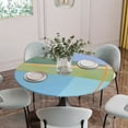 thumbnail image 5 of Aqua Teal Orange Round Tablecloth for 55-60 Inch Tables, Fitted Table Cover with Elastic Edge, Modern Oil Painting Abstract Waterproof Outdoor Table Cloth Protector for Patio Garden Dinner Picnic, 5 of 9
