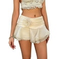 thumbnail image 2 of Women'S Mini Skirt Mesh Flowy Hem Y2K Skirts Multi-Layer Ruffle Trim Skort Champagne S, 2 of 9