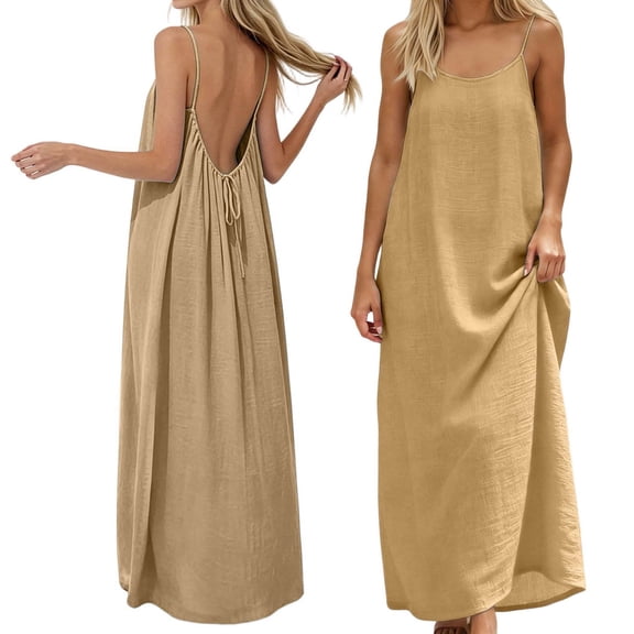 Backless Linen Cami Dress for Women House Dress Sleeveless Long Cami Lounge Dress Backless for Indoor Summer Wear