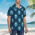 thumbnail image 3 of Pofeuu Blue Owl Print Hawaiian Shirt for Men Sleeves Casual Button Down Summer Beach Dress Shirts T-Shirts,X-Large, 3 of 7
