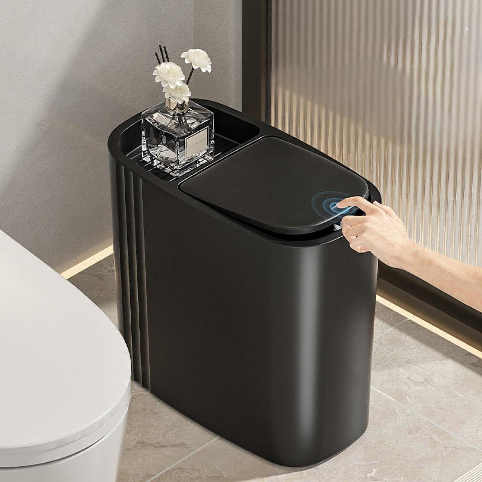 TISHITA Bathroom Trash Can Small Compact Slim Garbage Bin for Home Laundry Household black