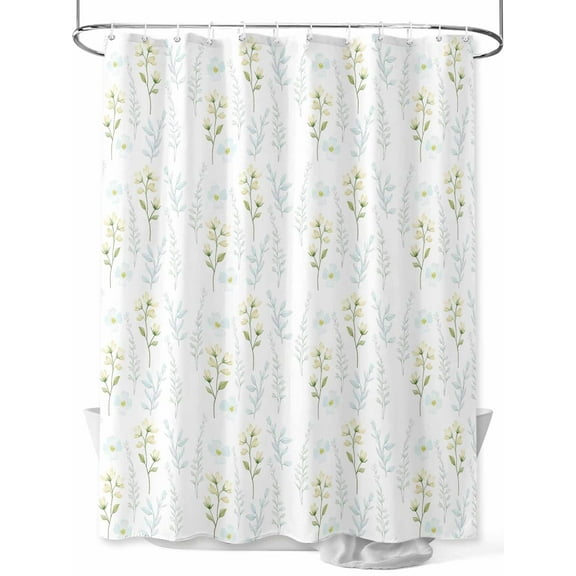Fsddascl Summer Yellow Floral Shower Curtain Set - Long 72" x 84" Washable Bathtub Curtain with 12 Hooks, Botanical Flowers Garden Waterproof Fabric Stall Shower Curtains for Bathroom/Bathtub Décor