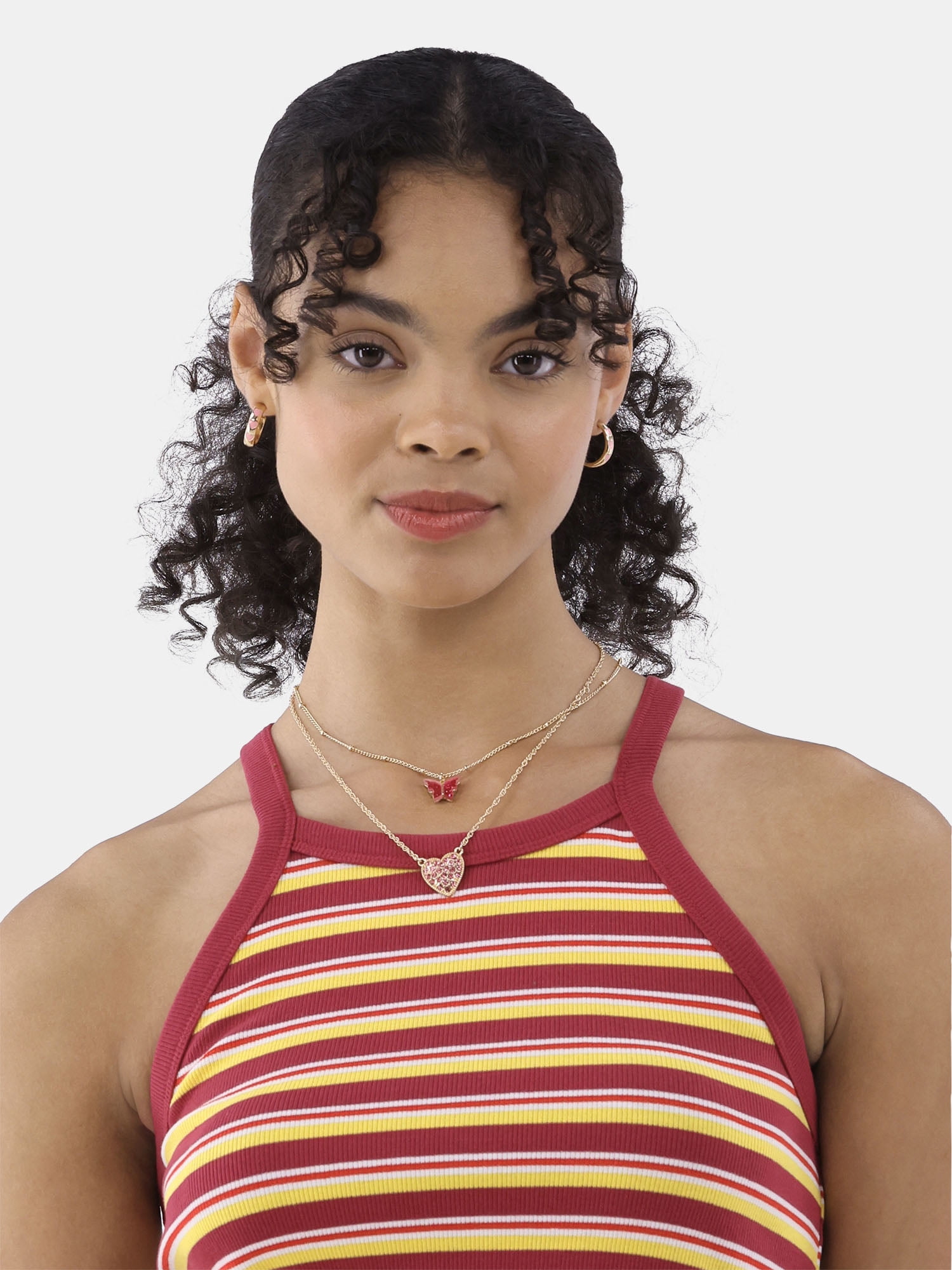 No Boundaries Rhinestone Butterfly and Heart Necklace Set, 3-Pack, Women's