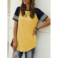 thumbnail image 5 of TEMOFON Summer Short Sleeve Tops for Women Color Block Casual Tunic Crew Neck Striped T Shirts Yellow Women Tops Size L, 5 of 7
