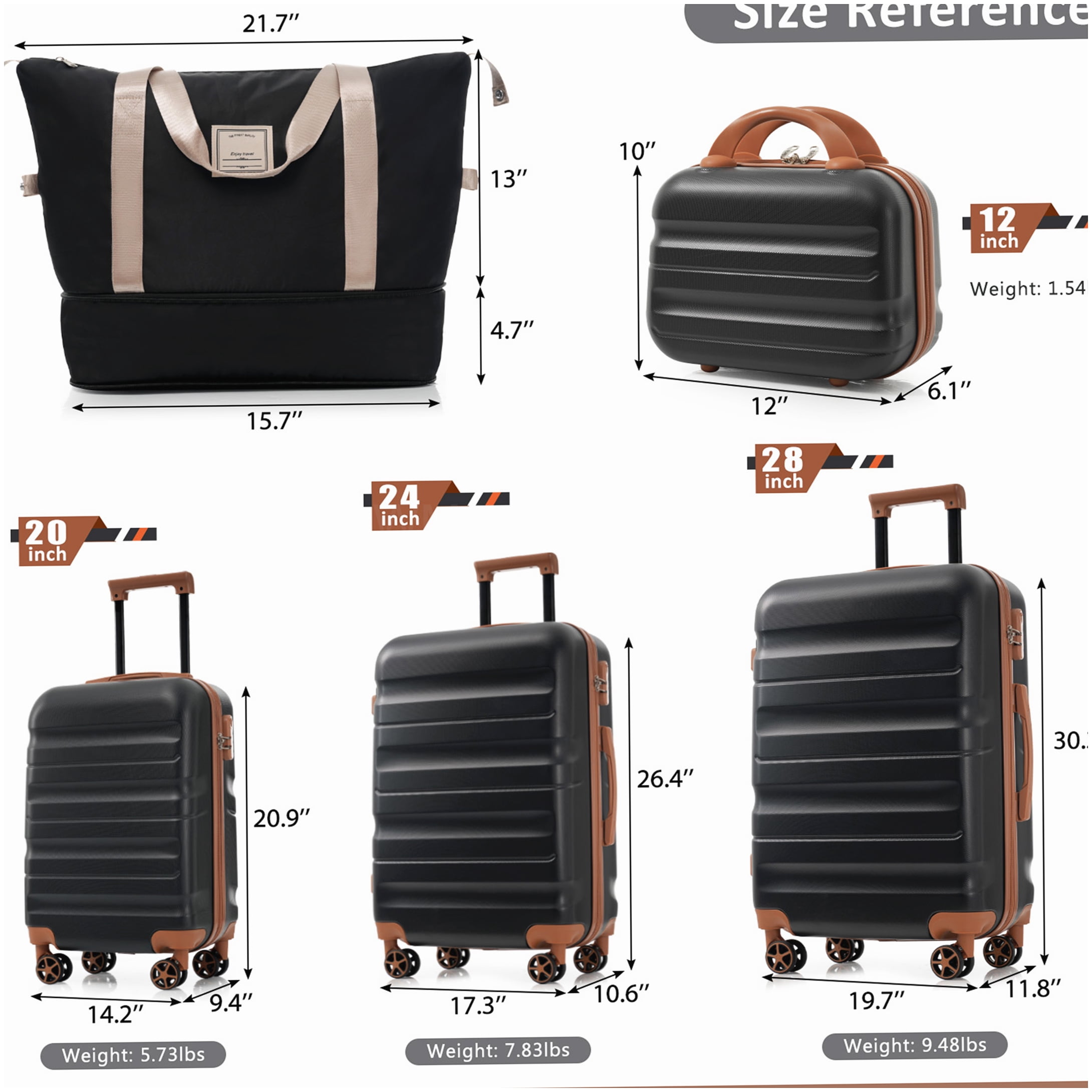 Lightweight ABS Hardshell Luggage Set with Dual Spinner Wheels, TSA Lock, Carry-On & Checked Suitcases