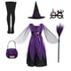 thumbnail image 1 of Disfraz de bruja morada para Halloween, disfraz de niña para fiesta de carnaval, disfraz de Purim para niña, con sombrero y escoba, 1 of 5