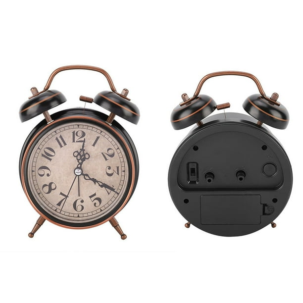 Relogs Desspertador de Cuerda, Reloj Despertador Mecánico Retro Con Pilas, Doble Campana Con Luz Nocturna Para El Hogar, Oficina, Dormitorio, 6,3 x 4,7 Pulgadas