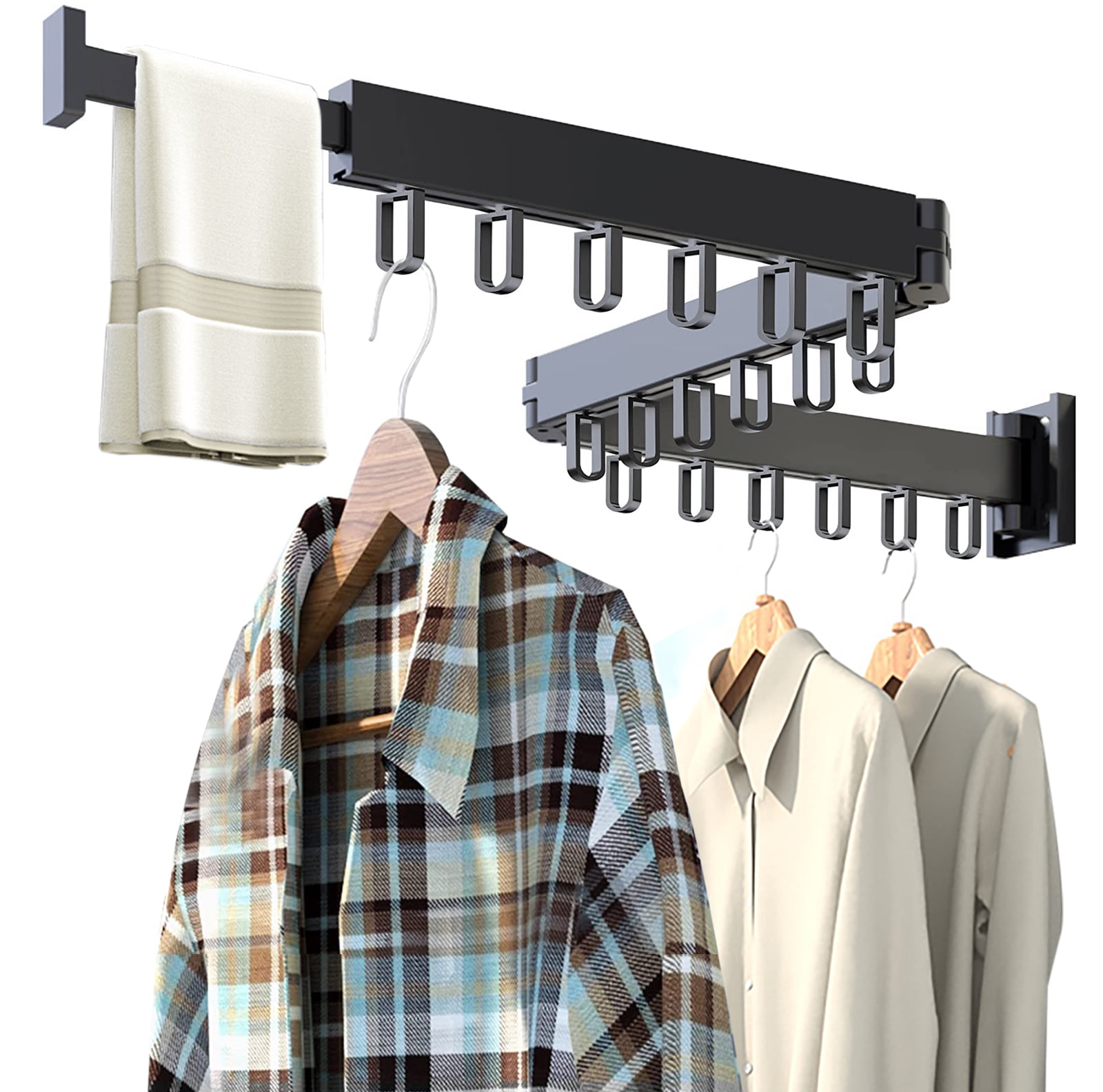 Foldable Drying Rack, Wall Mount Folding Clothes Hanger Rack with Towel