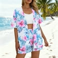 thumbnail image 5 of Mifsaly Two Piece Sets for Women Summer Tropical Print Vacation Beach Matching Clothing Oversized Short Sleeve Open Front Cardigan & Drawstring High Waisted Shorts, 5 of 8