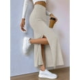 thumbnail image 4 of Female'S Solid High Waist Split Side Skirt Casual Knitted Maxi Skirts Comfy Bodycon Dress Apricot XS, 4 of 9