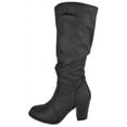 thumbnail image 2 of Forever Women High Chunky Block Stacked Heels Slouchy Mid-Calf Boots Side Zipper Almond Toe SAFETY-53 Black PU 7, 2 of 3